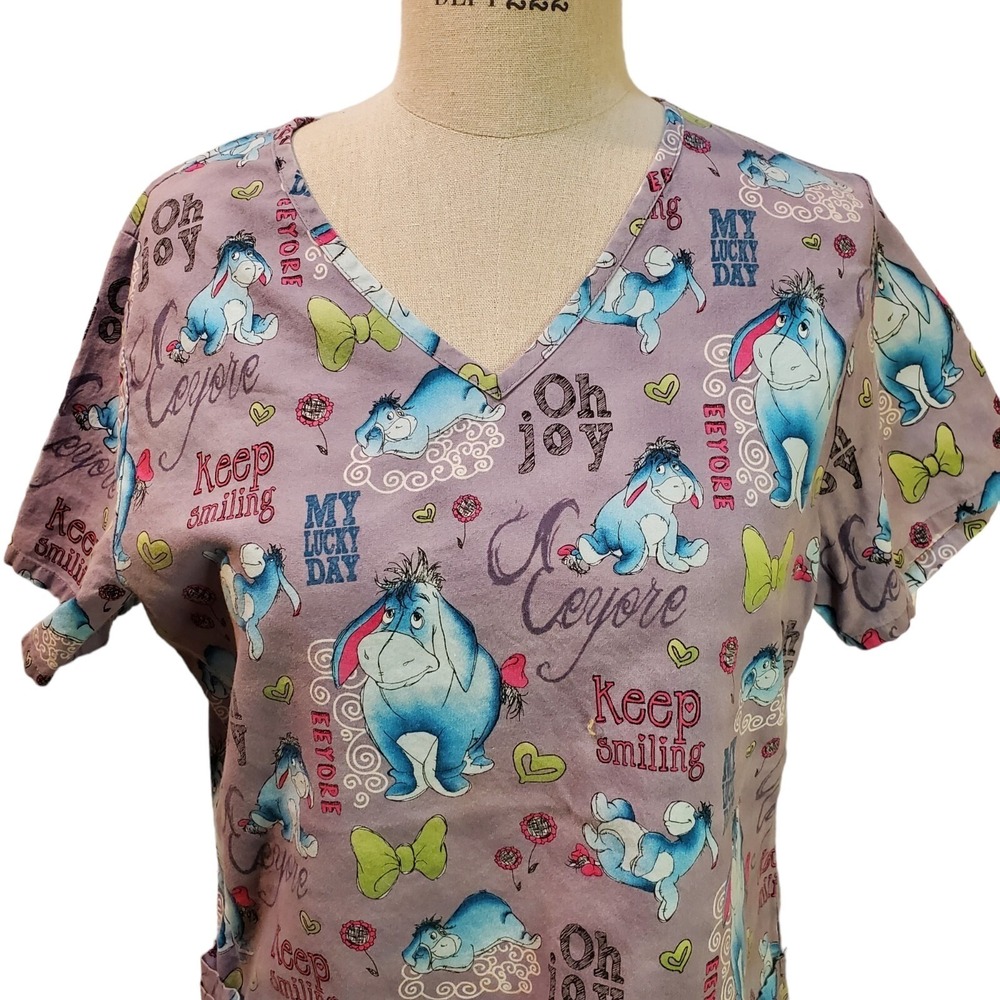 Disney Winnie The Pooh Eeyore Lilac Scrub Top Size S